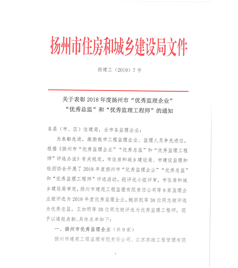2019市优秀监理